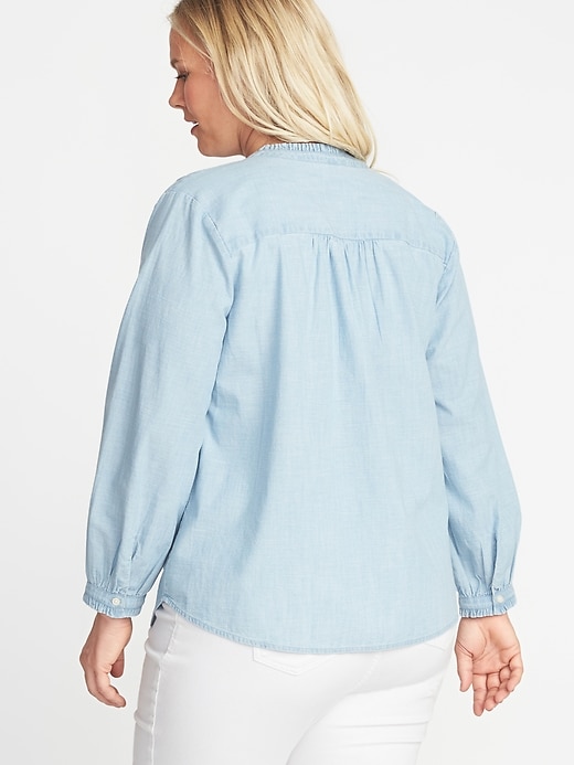 Image number 2 showing, Relaxed Banded-Collar Denim Plus-Size Shirt
