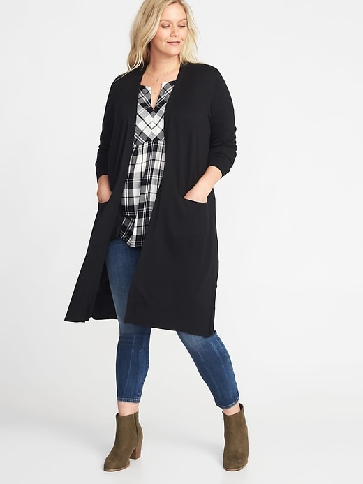 View large product image 1 of 1. Super-Long Open-Front Plus-Size Sweater