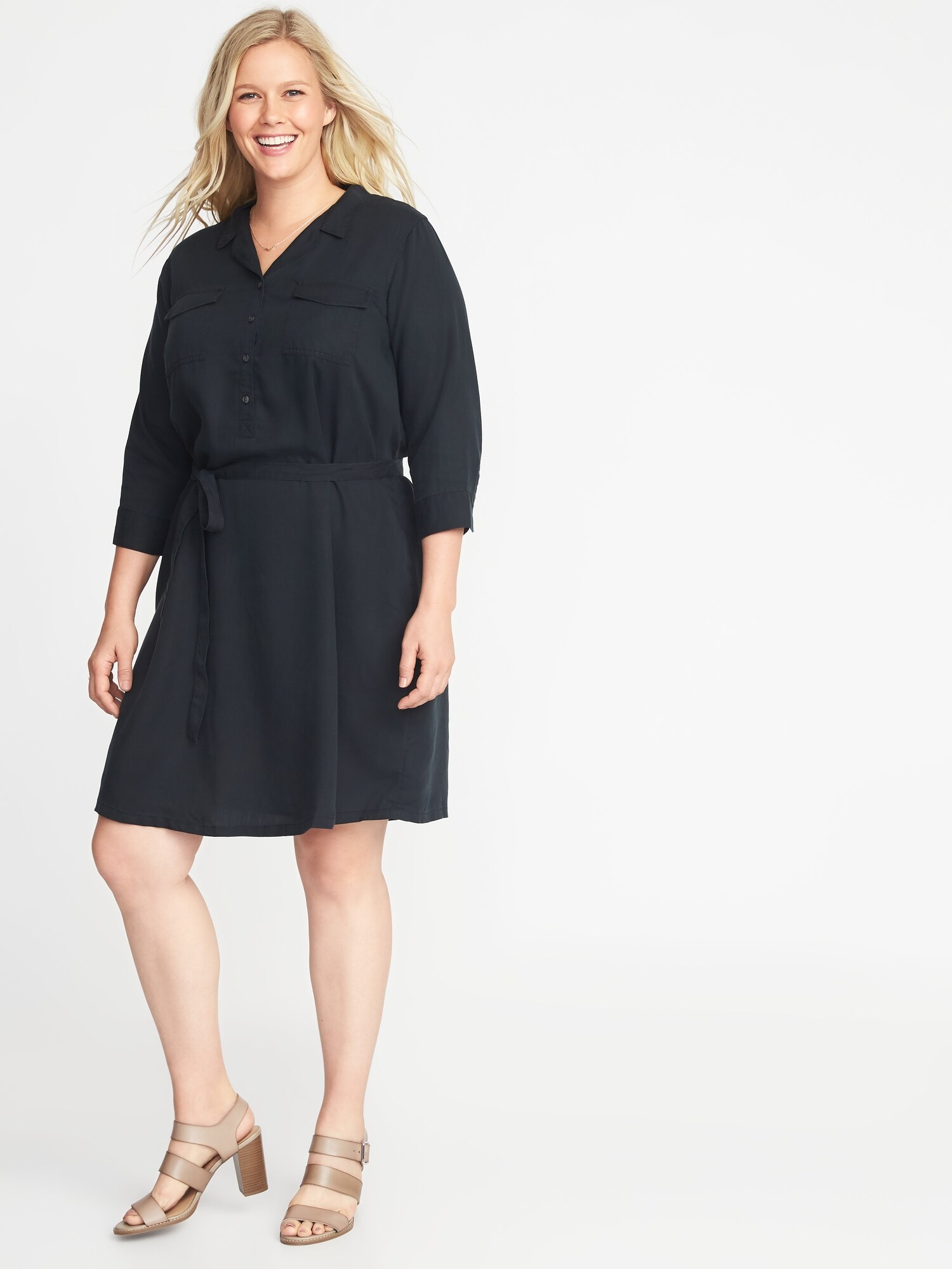 Plus-Size Tie-Belt Utility Shirt Dress | Old Navy