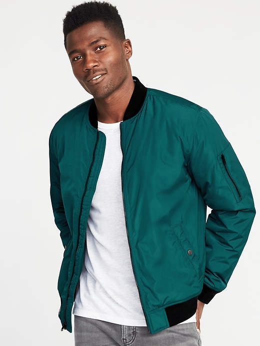 View large product image 1 of 1. Water-Resistant Nylon Bomber Jacket