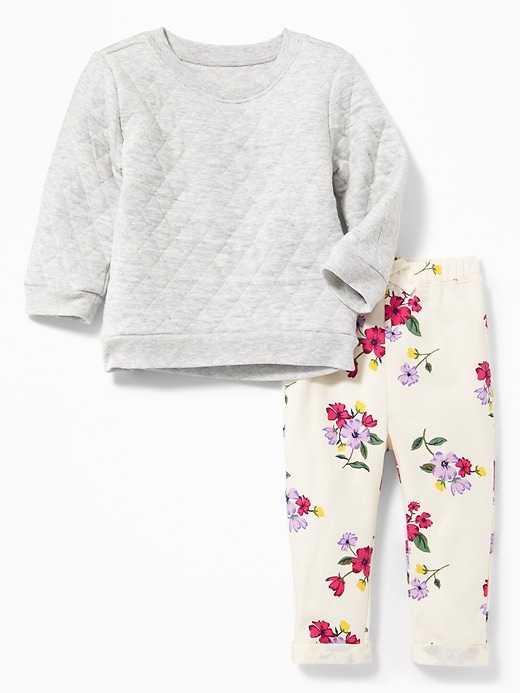 View large product image 1 of 2. Quilted Sweatshirt and Floral Leggings Set for Baby