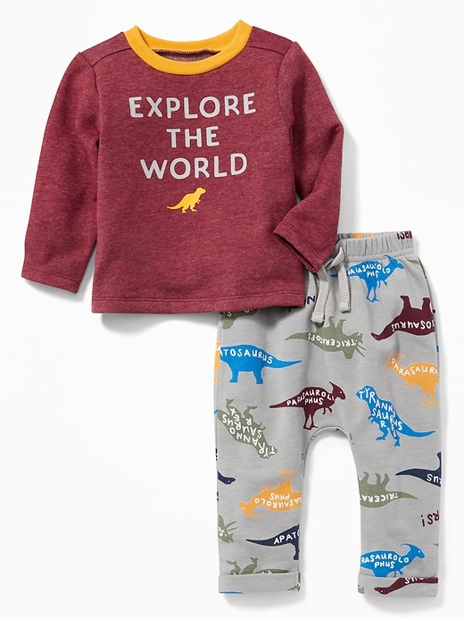 View large product image 1 of 2. Dinosaur-Graphic Sweatshirt and Leggings Set for Baby