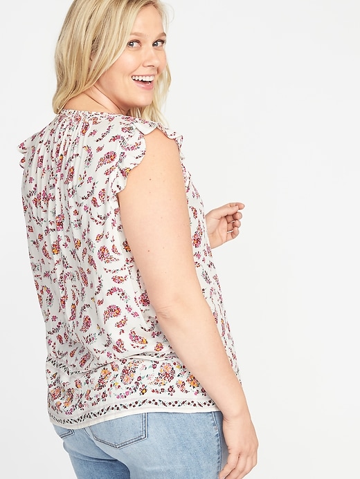 Image number 2 showing, Plus-Size Ruffle-Trim Floral Top