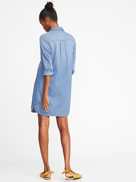 Image number 2 showing, Chambray Shirt Dress for Women