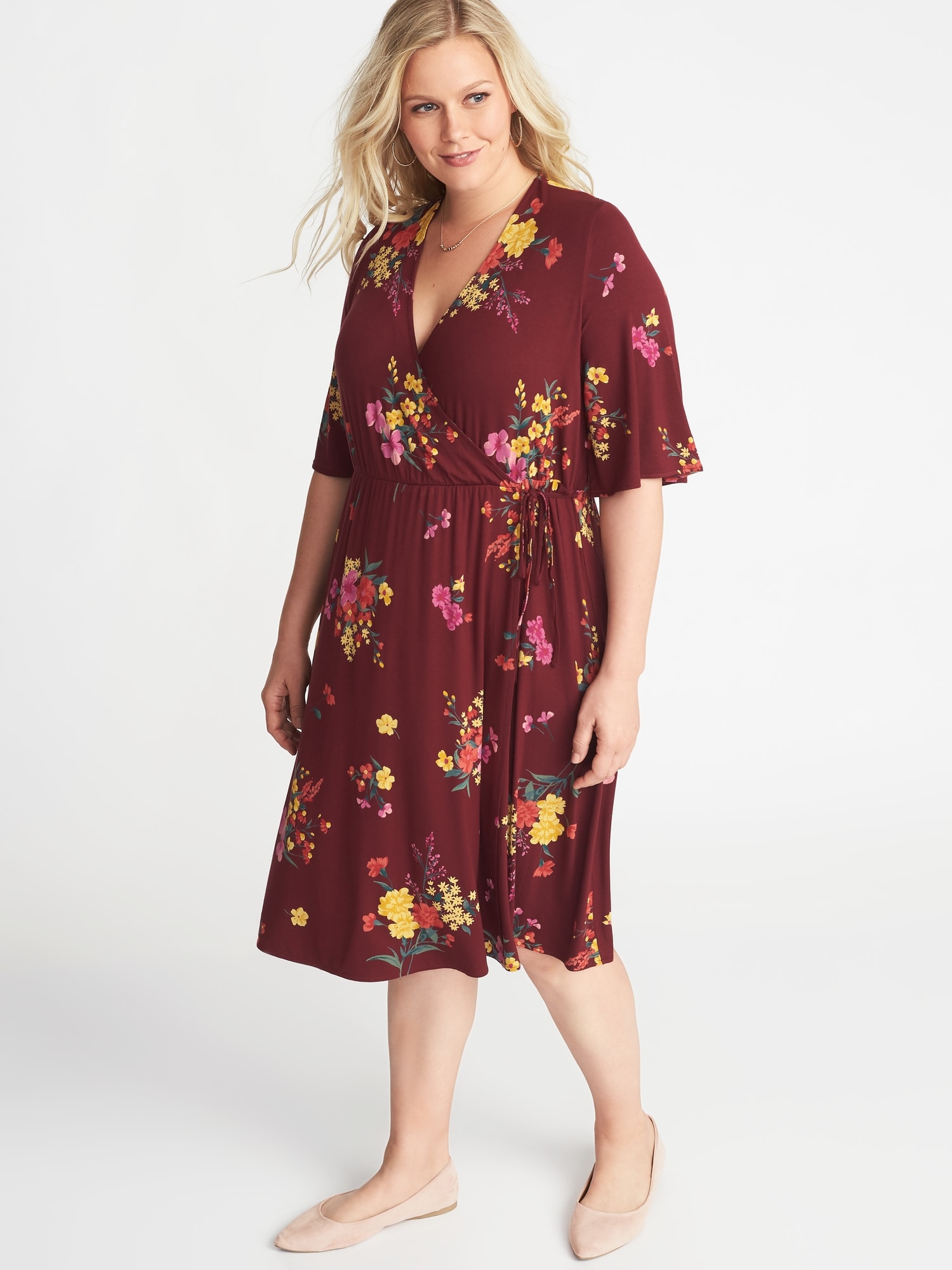 Waist-Defined Plus-Size Wrap-Front Dress | Old Navy