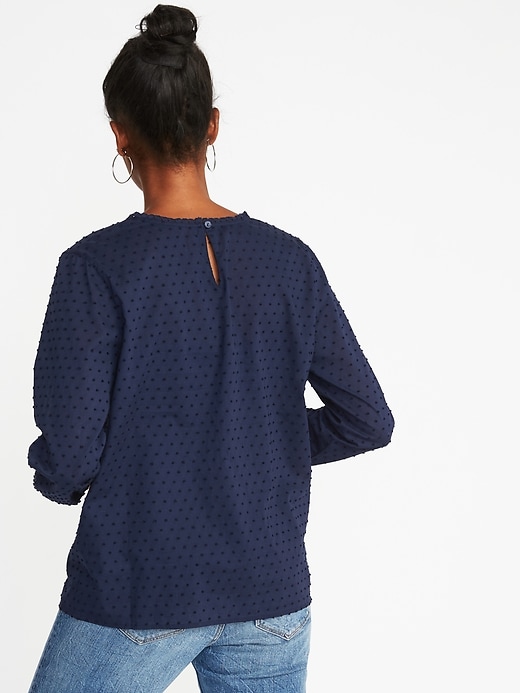 Image number 2 showing, Relaxed Clip-Dot Lace-Trim Blouse for Women