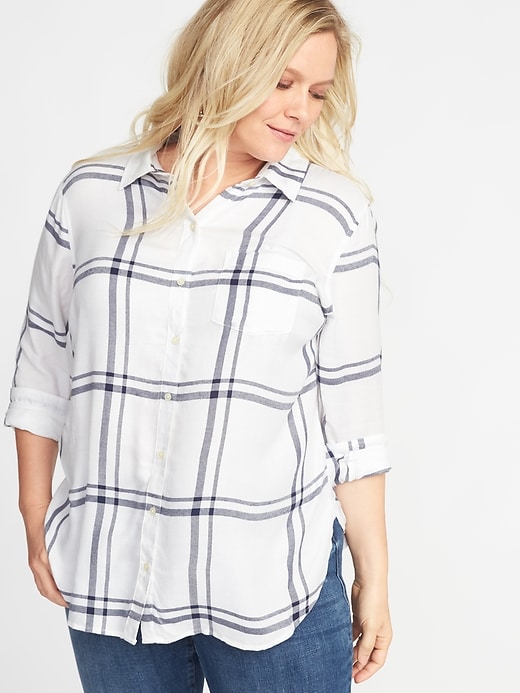 Image number 1 showing, Classic Plus-Size No-Peek Drapey-Twill Tunic