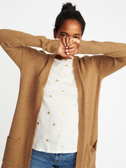 Image number 4 showing, Plush-Knit Long-Line Open-Front Sweater for Women