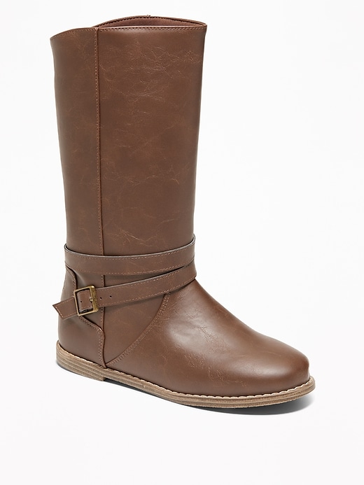 View large product image 1 of 3. Tall Faux-Leather Buckled Boots for Girls