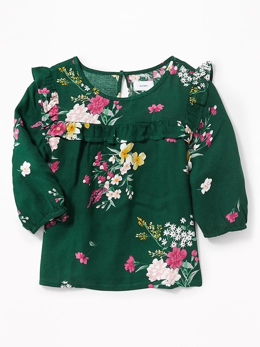 View large product image 1 of 1. Ruffle-Trim Floral Top for Girls