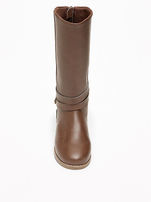 View large product image 2 of 3. Tall Faux-Leather Buckled Boots for Girls