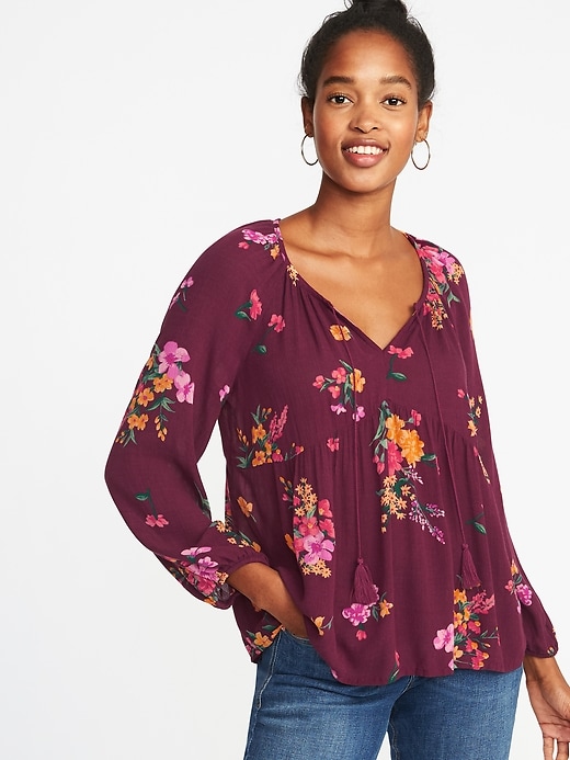 Image number 1 showing, Floral-Print Boho Swing Blouse for Women