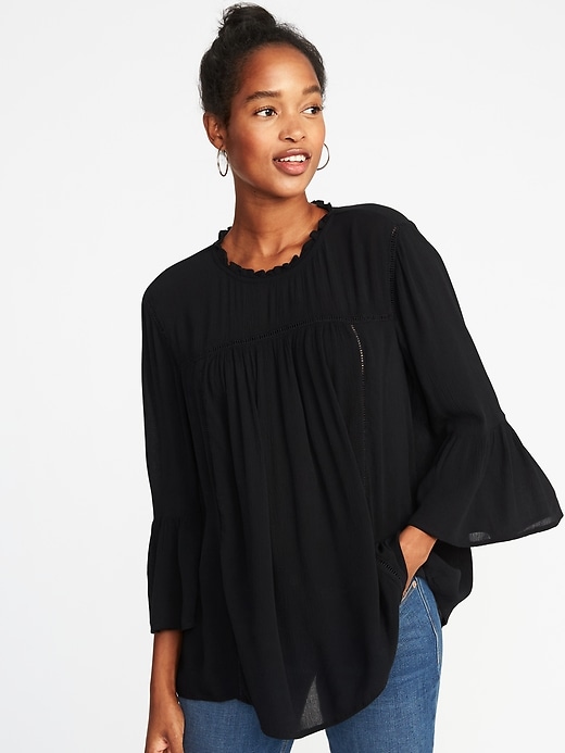 Image number 1 showing, Ruffle-Neck Crinkle-Crepe Swing Blouse for Women