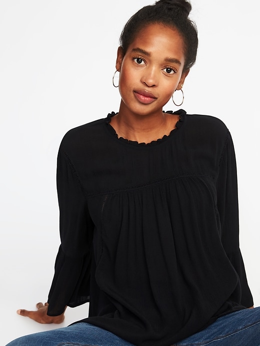 Image number 4 showing, Ruffle-Neck Crinkle-Crepe Swing Blouse for Women