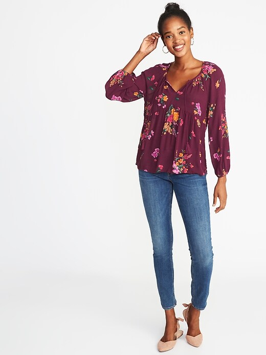 Image number 3 showing, Floral-Print Boho Swing Blouse for Women