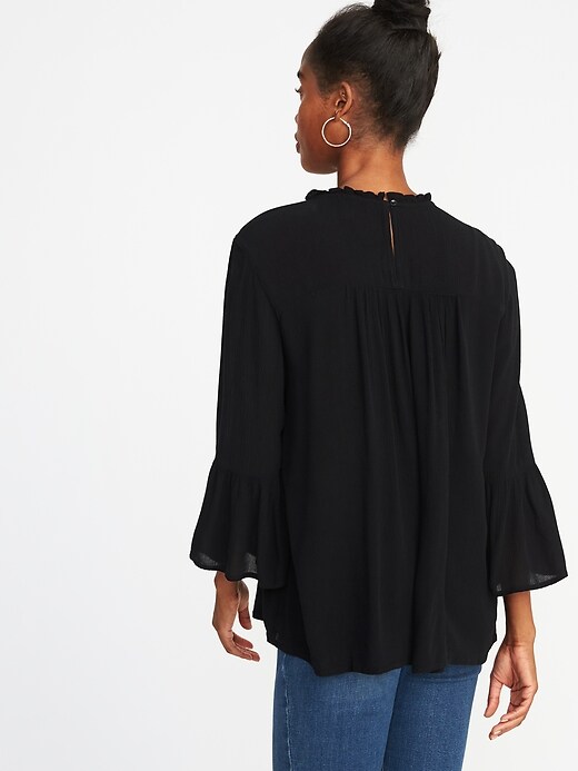 Image number 2 showing, Ruffle-Neck Crinkle-Crepe Swing Blouse for Women