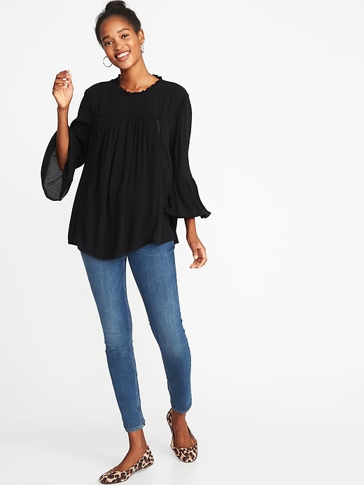 Image number 3 showing, Ruffle-Neck Crinkle-Crepe Swing Blouse for Women