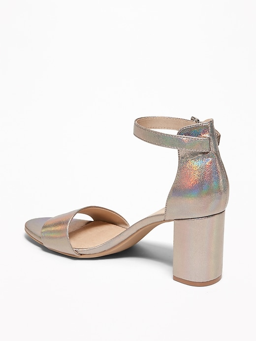 Image number 4 showing, Metallic Faux-Leather Block-Heel Sandals for Women