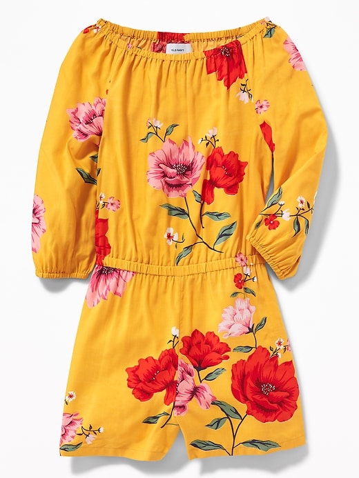 View large product image 1 of 1. Floral Cinched-Waist Romper for Girls