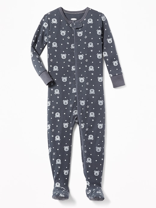 View large product image 1 of 1. Bear-Print Footed Sleeper for Toddler Boys