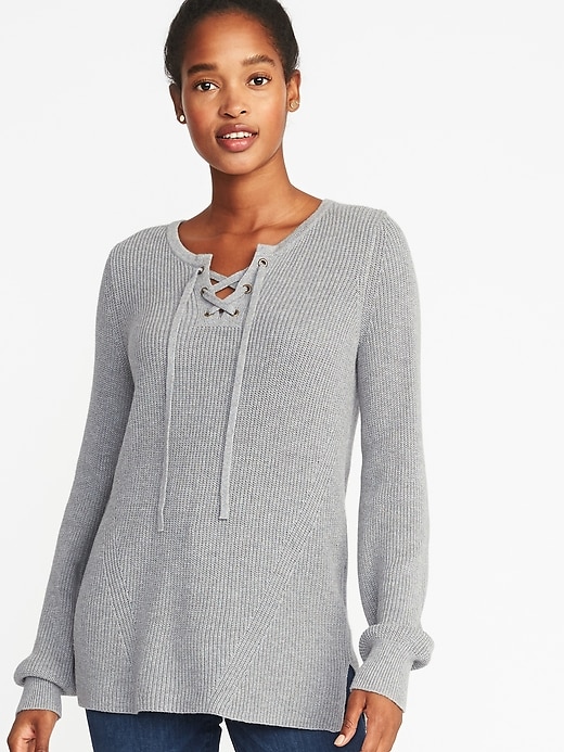 Image number 1 showing, Lace-Up Sweater for Women