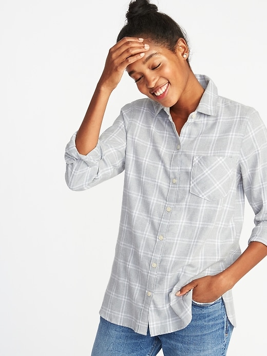 Image number 1 showing, Relaxed Plaid Twill Classic Shirt for Women