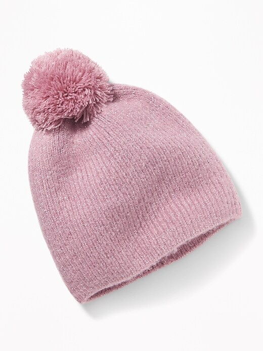 View large product image 1 of 1. Sparkle-Knit Pom-Pom Beanie For Toddler Girls