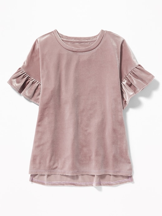 View large product image 1 of 1. Ruffle-Sleeve Velvet Top for Girls