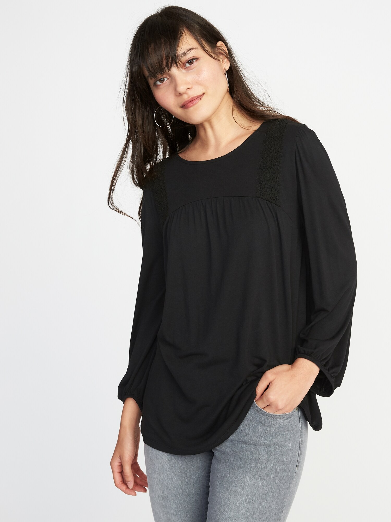 Crochet-Lace Balloon-Sleeve Jersey Top for Women | Old Navy