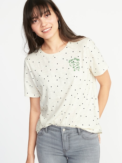 Image number 1 showing, Embroidered Graphic Slub-Knit Tee for Women