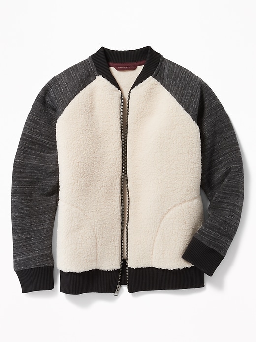 View large product image 1 of 1. Color-Blocked Sherpa Raglan Bomber Jacket For Boys