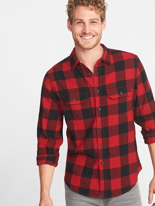View large product image 1 of 1. Regular-Fit Built-In Flex Plaid Flannel Shirt