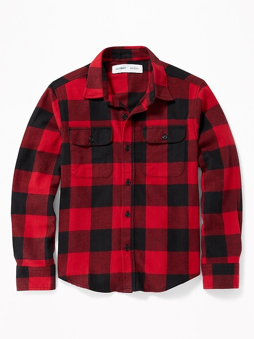 View large product image 1 of 1. Built-In Flex Plaid Flannel Pocket Shirt For Boys