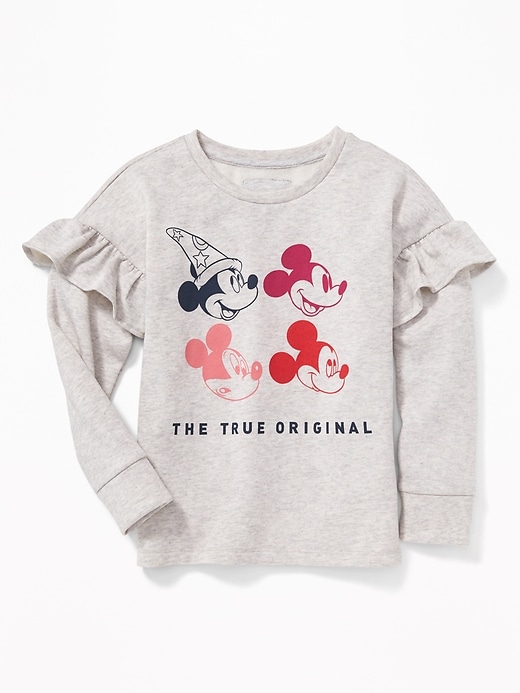 View large product image 1 of 2. Disney&#169 Mickey Mouse Ruffle-Trim Fleece Sweatshirt for Girls