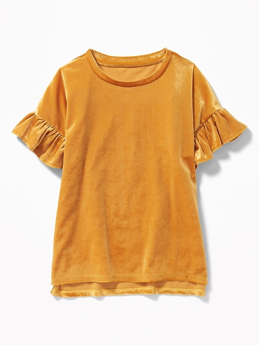 View large product image 1 of 1. Ruffle-Sleeve Velvet Top for Girls
