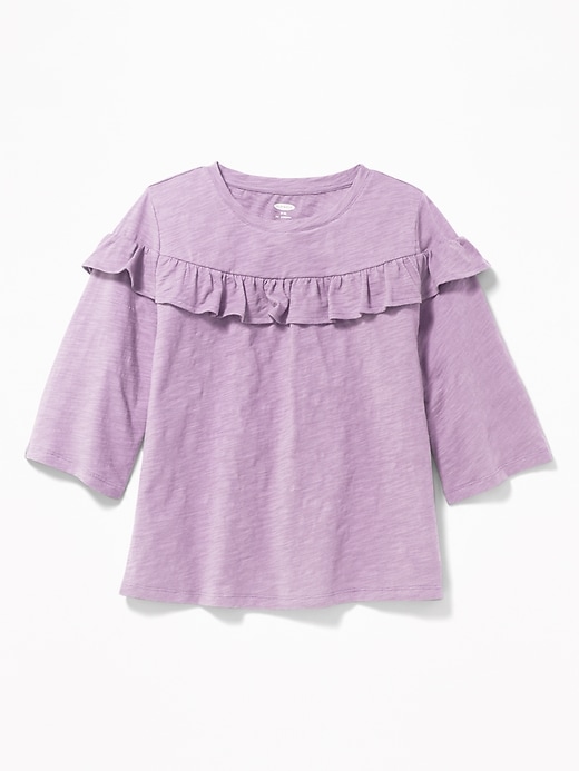 View large product image 1 of 1. Ruffle-Trim Slub-Knit Top for Girls