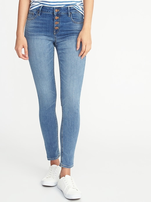 View large product image 1 of 3. Mid-Rise Button-Fly Rockstar Jeans for Women