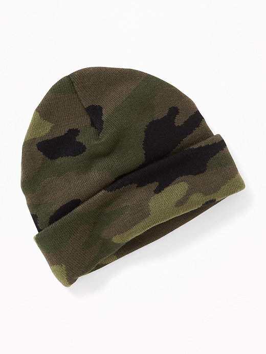 View large product image 1 of 1. Cuffed-Brim Camo Beanie
