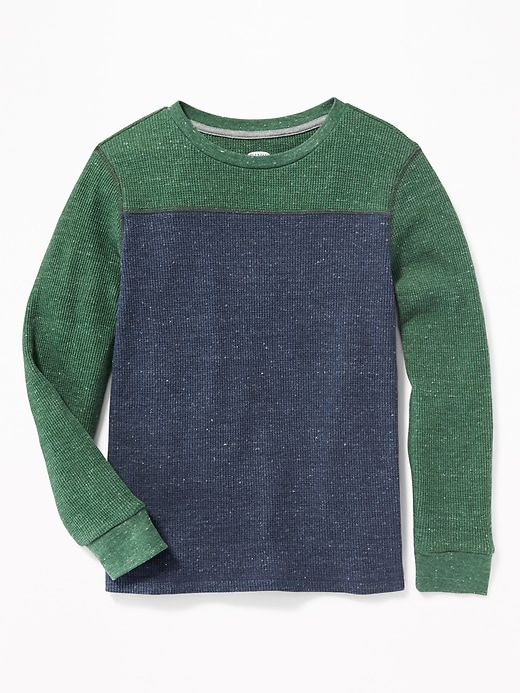View large product image 1 of 1. Color-Blocked Thermal-Knit Football Tee For Boys