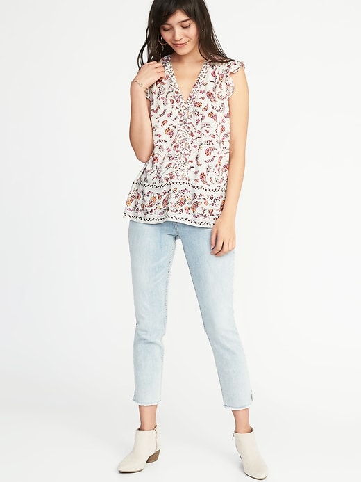 Relaxed Flutter-Sleeve Button-Front Blouse for Women | Old Navy