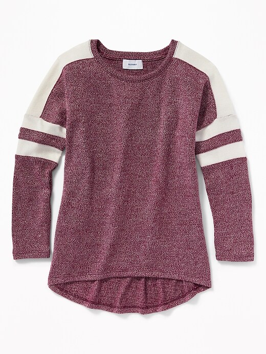 View large product image 1 of 3. Relaxed Striped-Sleeve Scoop-Neck Top for Girls