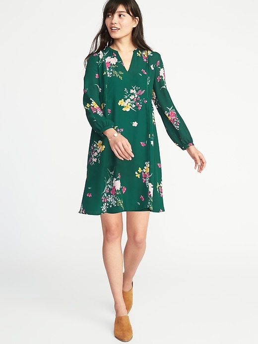 Image number 1 showing, Floral-Print Georgette Swing Dress for Women