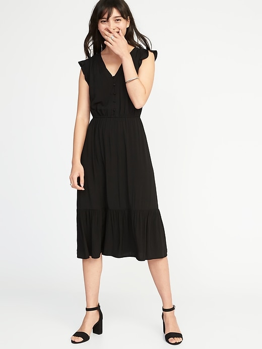 View large product image 1 of 1. Waist-Defined Flutter-Sleeve Midi for Women