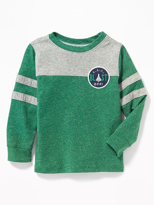View large product image 1 of 1. Graphic Pieced-Stripe Football Tee for Toddler Boys