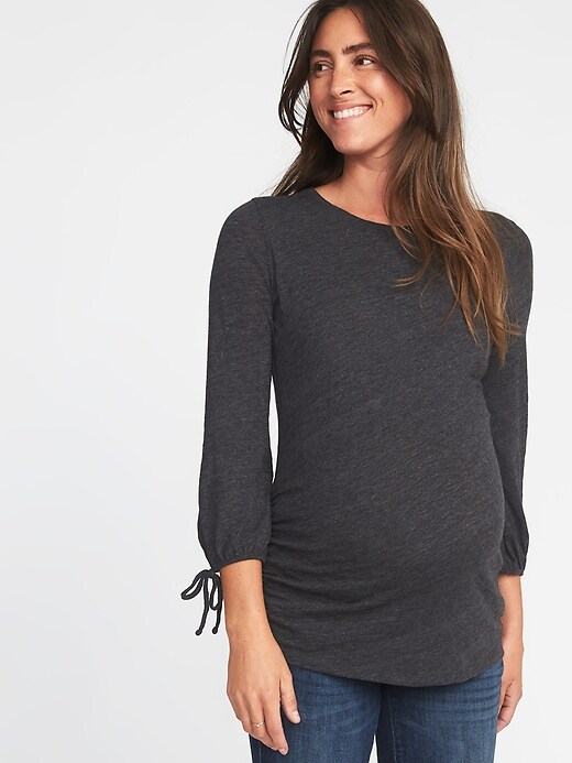 View large product image 1 of 1. Maternity Slub-Knit Tie-Cuff Top