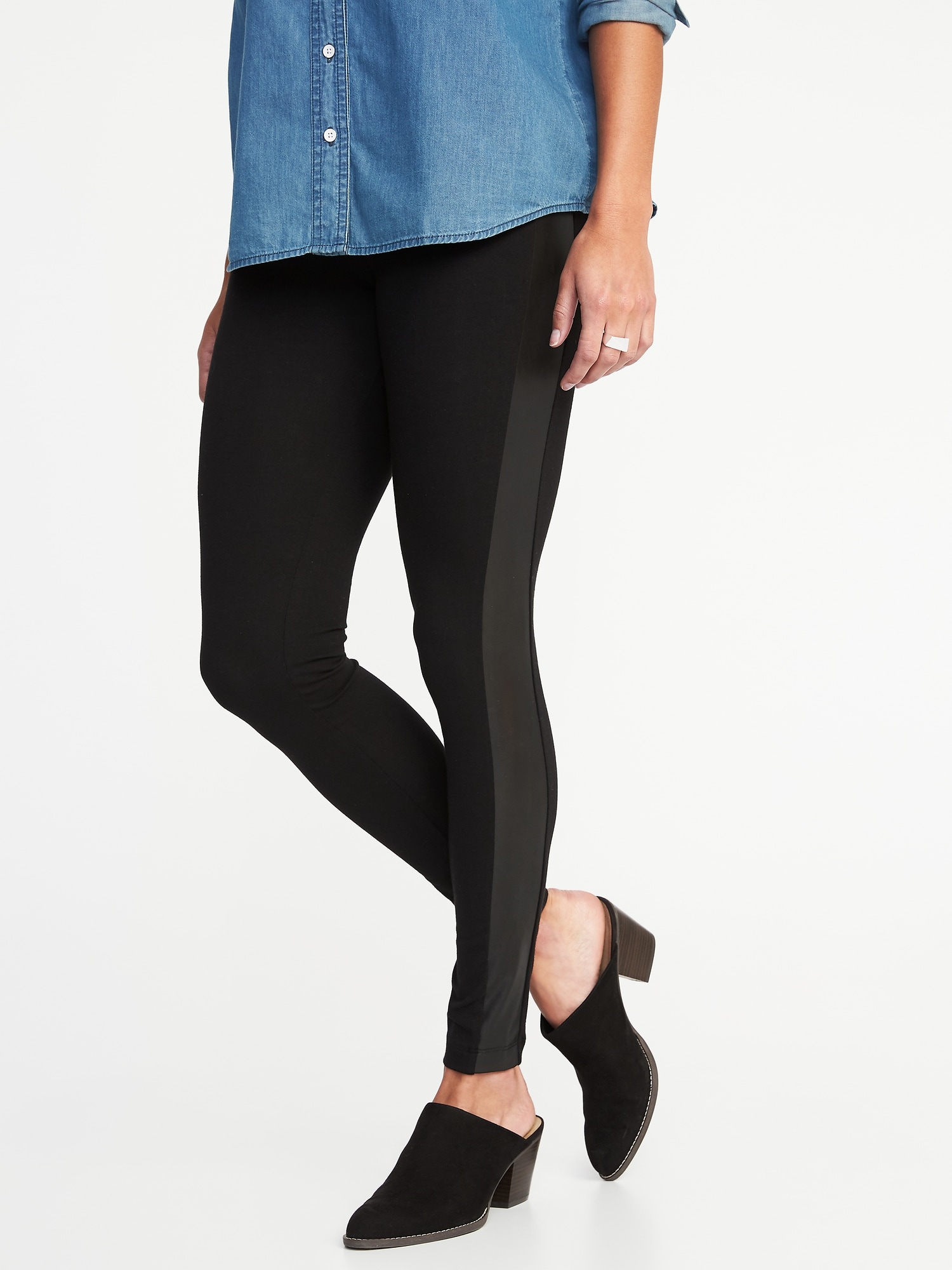 Freddy 7/8 Ankle Faux Leather Mid-Rise Leggings | Black