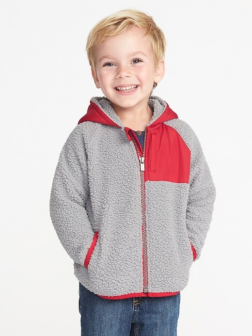 View large product image 1 of 4. Hooded Color-Block Sherpa Jacket for Toddler Boys