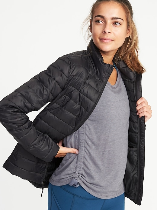 Packable quilted nylon jacket hotsell for women