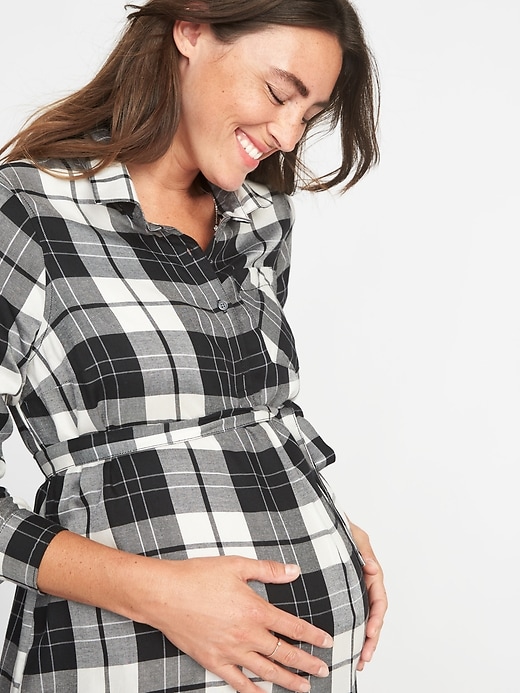 Image number 3 showing, Maternity Plaid Tie-Belt Shirt Dress