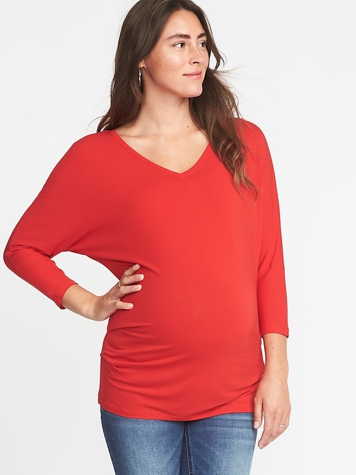 View large product image 1 of 1. Maternity Dolman-Sleeve Inverted V-Neck Top